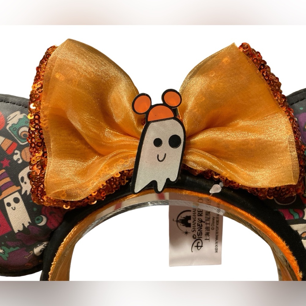 Disney Minnie Mouse Boo Halloween Ghost Pumpkin Bow Ears Headband NWT - Picture 2 of 7